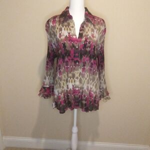 Cato Pink Multicolor Button Down Ribbed Flowy  Blouse